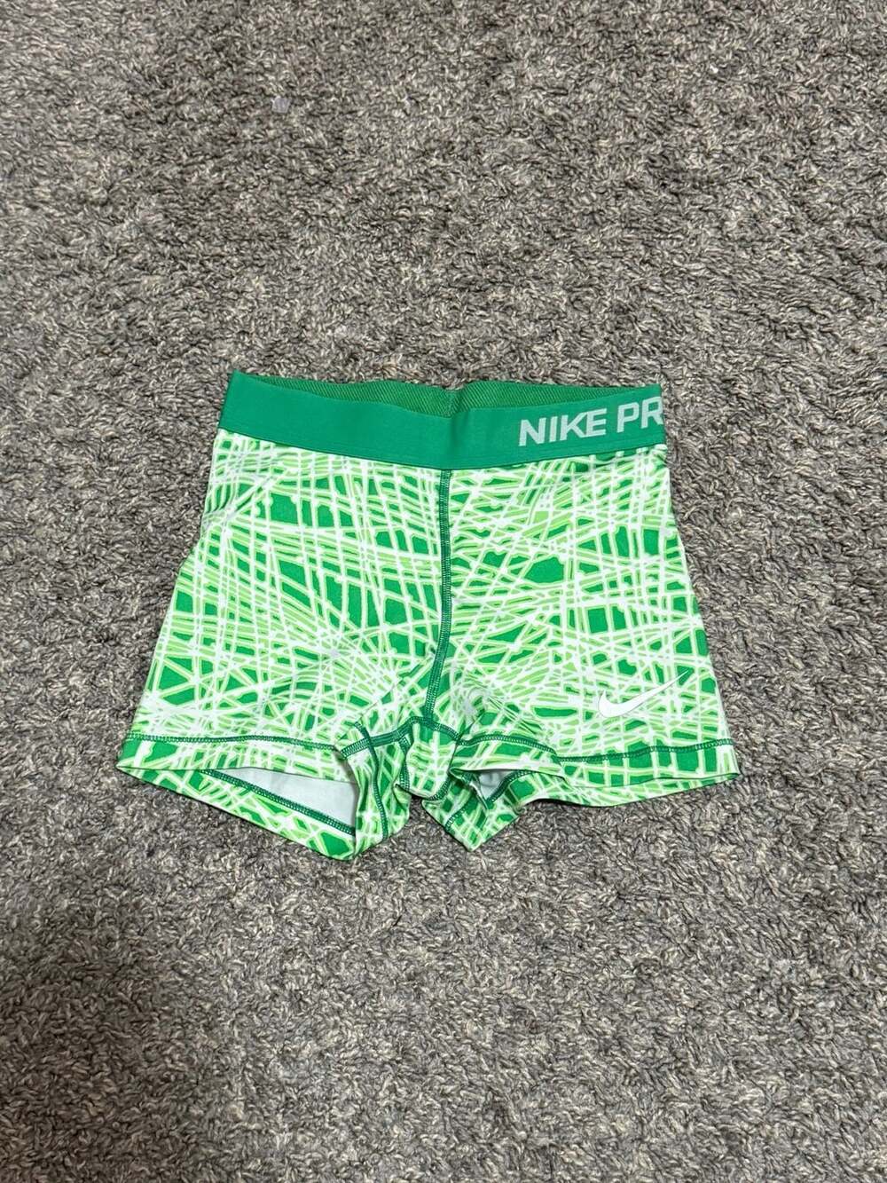 Nike Pro Green & White Printed Compression Athletic Shorts Size XS